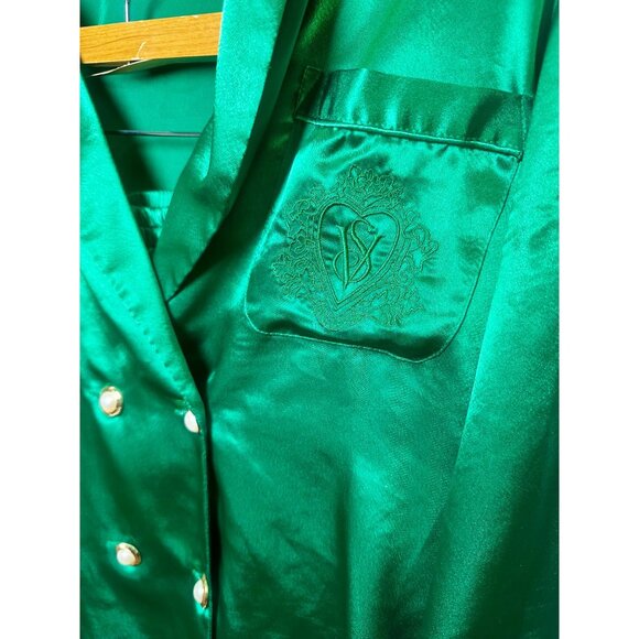 Vintage Victoria’s Secret Gold Label Satin Pajama Set Green w/ Pearl Buttons S - Picture 3 of 7